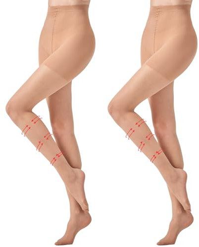 Aaronano Damen Kompressionsstrumpfhose Transparente Figurformende Stützstrumpfhose 30Denier 2 Paar Natur XL