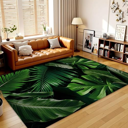 Houient Tropical Leaf Area Rug, 180x230cm, Nordic Green Plants Monstera Palm Leaf Banana Leaves Carpet, Cozy Reduce Noise Washable Floral Living Room Rugs for Bathroom Balcony Laundry