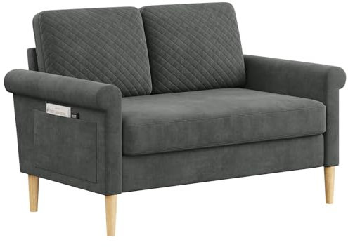 Vesgantti Sofa 2 Sitzer, Kleine Stoffcouch mit Armlehne，Mini Sofa für Wohnzimmer/Wohnung/Büro, Einfache Montage 123 x 70 x 88CM