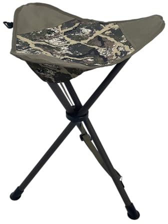 Black Sierra Folding Hunting Stool w/Shoulder Strap Supports 225 lbs, Lightweight Collapsible Tripod Seat, Foldable Steel Frame Chair Perfect for the Hunting Blind, Fishing, Hiking, Travel