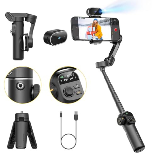 AOCHUAN Gimbal Stabilizer for iPhone with AI Tracking Sensor, Elevate Your Filming w/7.8 Extension Rod and OLED Screen for Gimbal, iPhone Gimbal w/8.0 Stability for Sports Shooting-Smart X2 AI Black