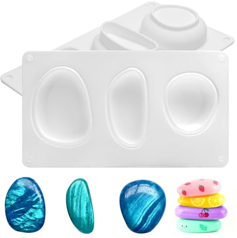 KQDRAVINE Moules en silicone Moules Pierre pour Peinture, 3 formes différentes Moules de coulée Silicone, Utilisés pour le béton, le ciment, le plâtre, la résine, le savon et la cire, parfaits pour le