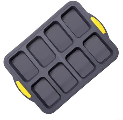 Plaque de cuisson antiadhésive en silicone avec 8 cavités et cadre en métal, mini moule à pain adapté pour brownies, pain, muffins, cheesecakes, fabrication de savon, four et réfrigérateur