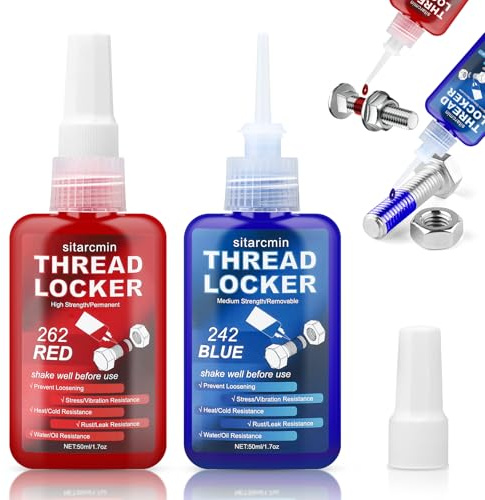Thread Lock 50ml + 50ml - Medium and Strong Strength threadlocker, Heat-Resistant Anaerobic Curing Locktight Threadlock for Nuts Bolts Fasteners - Prevents Loosening Leakage, Corrosion(Blue, Red)