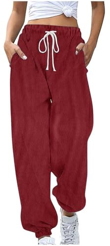 Pantalon en Velours Côtelé Femme Grande Taille Chic Fashion Pantalon Taille Elastique Femme Hiver Stretch Confortable Casual Fitness Sweatpants (XL)