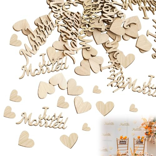 160 Stück Holz Konfetti Hochzeit Deko, Confetti Tischdeko Hochzeit Just Married Konfetti Holzherz Hochzeitsdeko Groß Streudeko Holz hochzeitsdeko gartenparty geschenk Herzen Deko