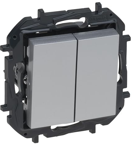 LEGRAND Interruptor o Conmutador Doble componible 10AX para instalación empotrada, Gama Niloé Step, Color Aluminio, 398228B