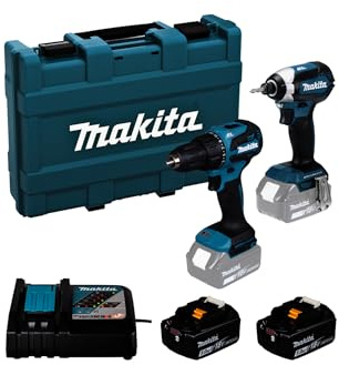 Makita DLX2537ST 18V Li-ion LXT 2 Piece Combi Kit Complete with 2 x 5,0 Ah Batteries and Charger, Supplied in a Plastic Carry Case