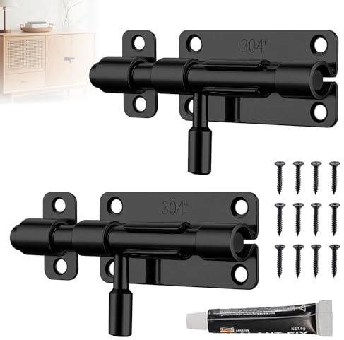 2 Stück Bolzenriegel Riegel Tür mit 12 Schrauben, Türriegel Edelstahl, Verriegelung Schieberiegel Sicherheitstürriegel für Badezimmer Schuppen Schlafzimmer (Schwarz)