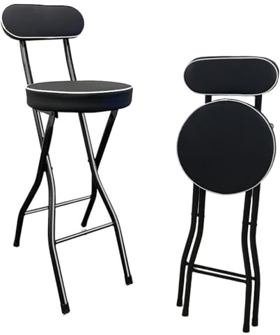 MACAGGTNTU Sgabello Da Bar Pieghevole In Metallo 65cm 70cm 75cm Sedia Da Pranzo Con Schienale, Sedia Da Cucina Portatile E Pieghevole(Black,65cm/26in)
