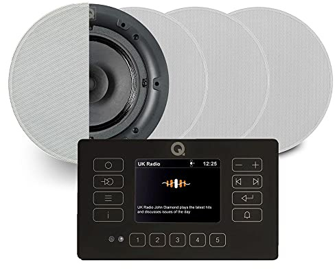 Q Acoustic E120 Black DAB+ Digital Radio and Bluetooth Ceiling Speaker System - Touch Screen Wall Panel 4x QI65CB