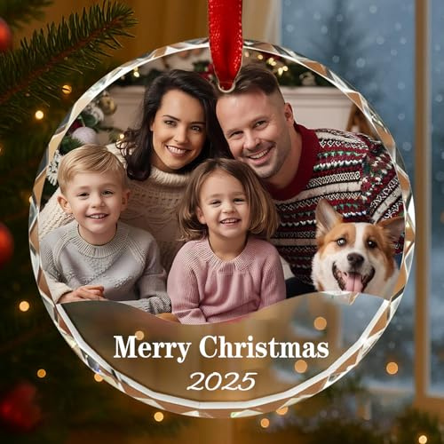 SENSING Personalisierter Weihnachtsbaumkugel mit Foto - Individuelle Ronde Kristall Kugel als Weihnachtsdekoration, Einzigartiges Geschenk für Familie, Paare & Haustierliebhaber 2025