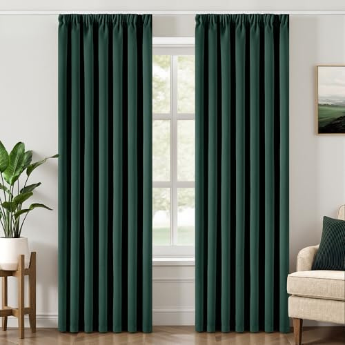 MIULEE Verdunklungsvorhang Blickdicht 2er Set B140 H225 Dunkelgrün | blickdichter Verdunklungsvorhang mit Kräuselband, modernes Design, kälteabweisend, dekorativ für Wohnzimmer und Schlafzimmer
