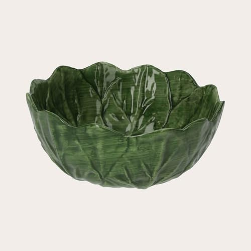 Keyhomestore KEYHOME | Ensaladera de cerámica verde con forma de hoja – Hecho y pintado a mano en Italia