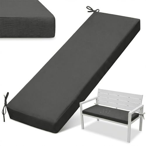 YFHT Bankauflage Outdoor Wasserfest 180x40x5cm, Sitzkissen für Gartenbank & Indoor, Sitzpolster mit Bezug abnehmbar, 2 Bändern, Für Terrasse, Gartenmöbel & Wohnzimmer, Dark Gray