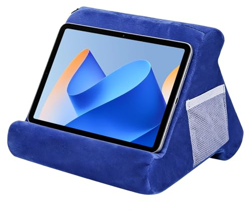 VETOLAKA Tablet Halter Kissen, Dreieck Tablet Kissenständer Mit Tasche, Mini-Computer-Halter, Lesekissen Ständer, Buchablage, Laptop-Kissenhalter für iPad-Telefonhalter, E-Reader, Smartphones, Blau