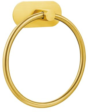 Anneau Porte-Serviette Rond, adhésif, Acier Inoxydable. sans perçage, Base Ultra-résistante, Anti-Rouille, étanche. Design Mural Moderne pour Salle de Bains/Cuisine (Doré)