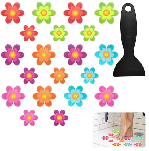 Penfuzon Flower Design Shower Floor Non Slip Bath Stickers, 20PCS Bathroom Safety Stickers with Scraper Tool, 11.5cm and 8cm Diameter