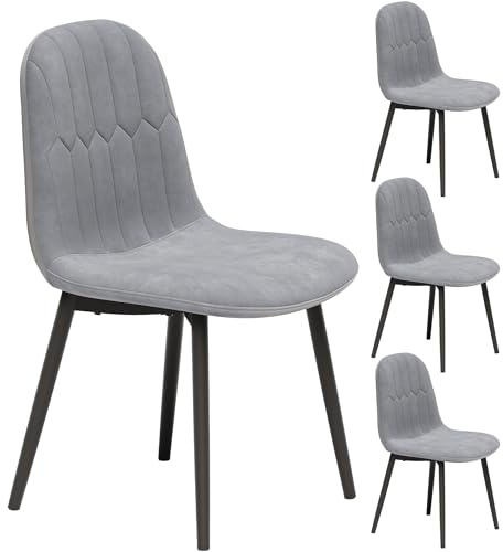 APICIZON Set di 4 sedie da pranzo in velluto, imbottite, schienale ergonomico, gambe in metallo, design retrò migliorato, per cucina, sala da pranzo, grigio