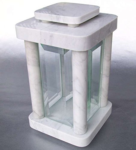 designgrab Grablampe Modern Carrara-Marmor weiß-grau 14.5×14.5×25.5 cm – poliert & Tempelform