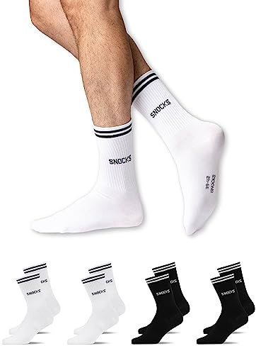 Snocks Retro Socken aus Bio-Baumwolle, 4 Paar | Lifestyle Socken im Streifen Design, lange Tennissocken Damen & Herren, hohe Sportsocken, Gr. 35-50
