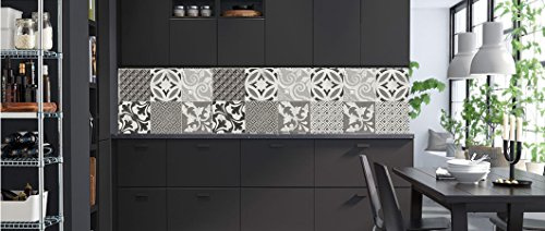 Vinile adesivo da cucina con rivestimento adesivo per scale e pareti adesive, dimensioni e motivi a scelta, piastrelle di cemento adesive (Provence black & white, 60 x 200 cm)