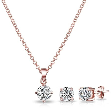 Philip Jones Rose Gold Plated Round Solitaire Set Created with Zircondia® Crystals