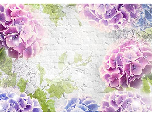 Runa Art Papel tapiz fotográfico muro de piedra de flores de hortensia 352 x 250 cm Lana Fondo De Pantalla XXL Moderna Decoración De Pared Sala Cuarto Oficina Salón gris violeta 9415011a