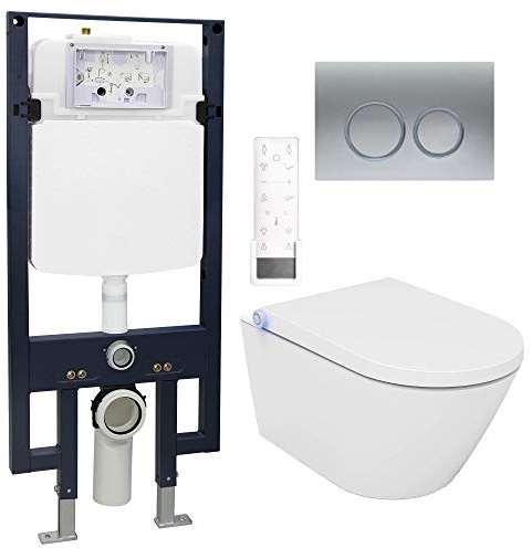 WC-Komplettpaket 18: Bernstein Dusch-WC Pro + 1102 und Soft-Close Sitz mit Vorwandelement G3008 und Betätigungsplatte vorne, Betätigungsplatte:Modell 4111 satin