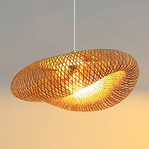 AHQX Lampe Vintage Pendentif Main Naturelle Lampe Suspendue En Bambou Nostalgique E27 Lampes Suspendues Réglable Chambre Restaurants Lustre Séjour Salle À Manger Café Bar Lampes Suspendues,80cm