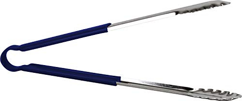 Professional Stainless Steel Food Tongs with Coloured Non Slip Handles (Blue, 15)
