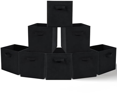 Amazing Tour 8 PCS Cube Storage Boxes 27x27x27 Foldable Fabric with Handles Collapsible for Home Office Nursery Organiser - Clothes Basket Containers, Black