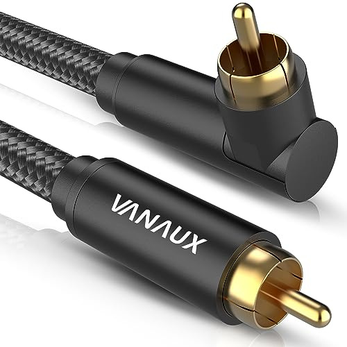 VANAUX 90 Degree Subwoofer Cable,Premium Audio RCA to RCA Cable,(Gold-Plated Connectors) Ideal for Tight Spaces,Home Theater,Sound Systems (90 Degree to Straight, Black-6.6FT/2M)