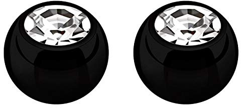 2X Piercing Schmuck Verschluss Kugel schwarz mit gefaßtem Zirkonia