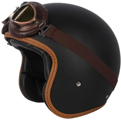 Retro Motorrad Pilotenhelm Jethelme 3/4 Halbhelm mit Sonnenblende Brille Vintage Roller Jethelm Moped Cruiser Chopper ECE/DOT Zugelassen (Matte Black,59~60cm L)