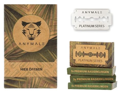 ANYMALE® Rasierklingen - Platinum Series - 50 Klingen für Rasierhobel & Rasiermesser - Razor Blades - geeignet für empfindliche Haut - Damen und Herren - Rasierklingen Rasierhobel