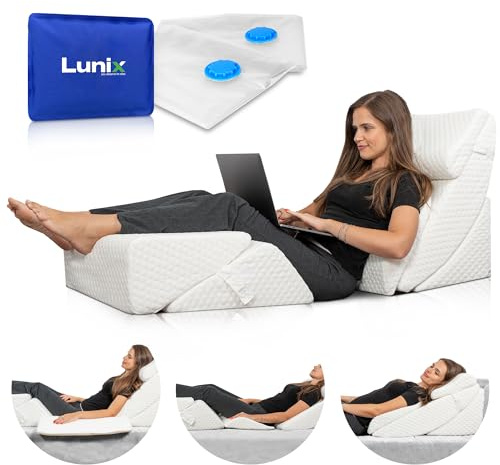 Lunix LX13 6pcs Orthopedic Bed Wedge Pillow Set with Washable Cover, After Surgery Memory Foam Support, Oeko-TEX Certified, Elevated Sleep and Recovery, with Hot/Cold Pack & Vacuum Bags, Pebble White