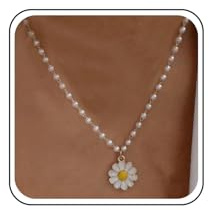 Inilbran Boho Perlenkette Choker Weiße Perlenkette Gold Gänseblümchen Anhänger Vintage Perle Kragen Halskette Kette Schmuck Für Frauen Und Mädchen