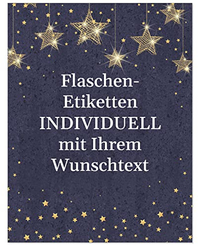 8 Flaschenetiketten selbstklebend mit Text personalisiert - Weihnachten Etikett Edel Blau Sterne - weihnachtliche Flaschen Aufkleber