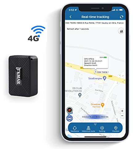 TKMARS 4G Mini GPS Tracker GPS Tracker Ohne ABO mit Kostenloser App, 32 Tage Standby-Zeit, Stark Magnetisch, Wasserdicht, 1500mah