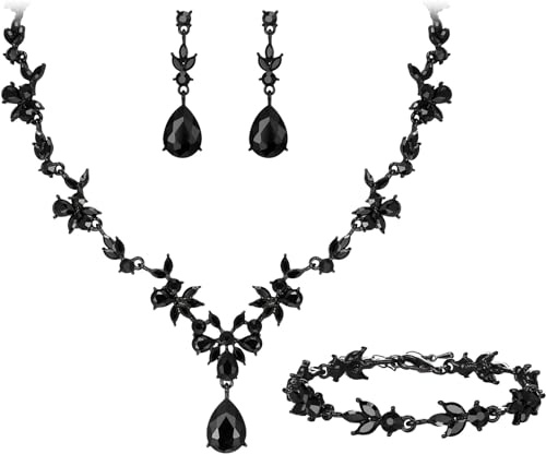 BiBeary Schmuck Set Braut Damen Blatt Blume Hochzeit Statement Halskette Ohrhänger Ohrringe Set Party Abschlussball
