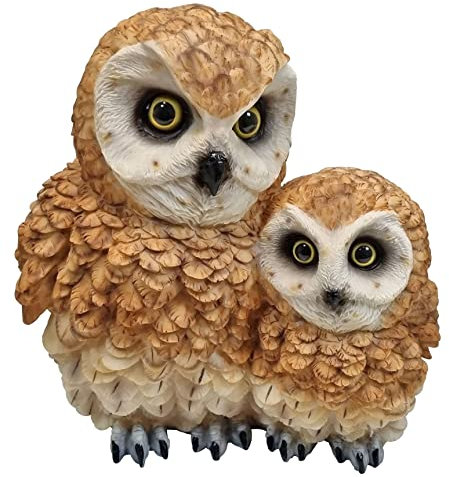 Fachhandel Plus Dekofigur 2 braune Eulen Vogel Eule mit Kind Tierfigur Greifvogel Garten