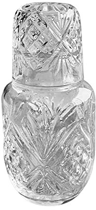 Vintage Nachttisch Wasserkaraffe mit Glas Set, Retro Schnitzen Transparent Bedside Carafe Karaffe mit Glas als Deckel Klar Glaskaraffe mit Deckel Nachttisch Karaffe Durchsichtig