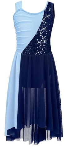 iiniim Kinder Mädchen Ballettkleid Glitzer Lyrisch Tanzkleid Ballerina Kleid Latein Tanzkleid Modern Contemporary Tanzkostüm Marine Blau 146-152
