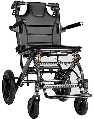 GHBXJX Rollstühle mit Stoßdämpfung, Ultraleicht Rollstuhl Faltbar Leicht Reiserollstuhl für die Wohnung, Behinderte und ältere Menschen, Schmaler Sitz 40 cm, 10 kg, Schwarz