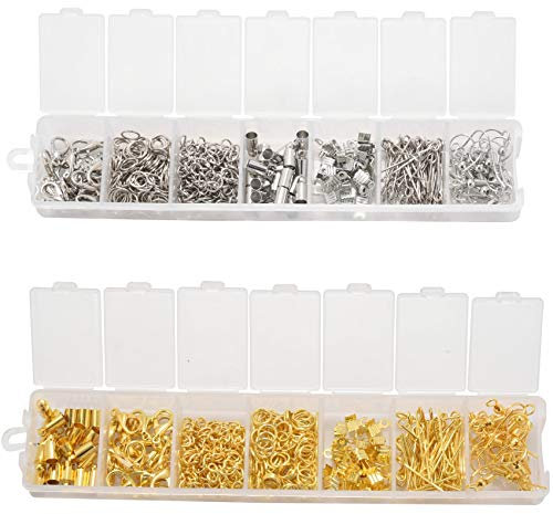 Rfeeuubft Mischstil Kit Gold/Rhodium Zubehör (Biegering, Endkappen, Verschluss, Kette, Pin) für Schmuck zubehör