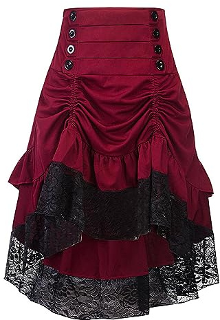 Perfeclan Gothic-Röcke für Damen, Steampunk-Rock, Langer Rock mit hoher Taille, High-Low-Bustle-Rock, Steam-Punk-Rock für Halloween, Maskerade-Party, Abend