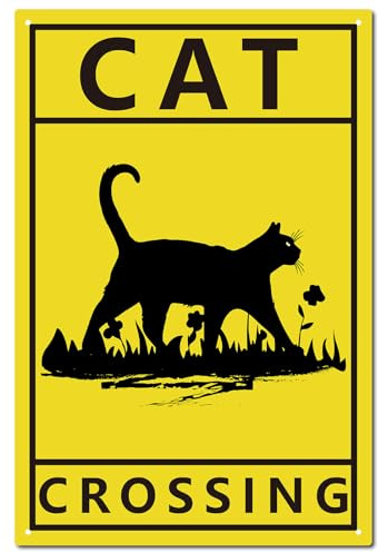 CREATCABIN Gatto Nero Targa in Metallo Targa in Metallo Vintage Poster Pittura retrò Targa in Ferro Decorazione da Parete Arte Murale Targa Appesa Decorativa per Bar Ufficio Casa Bagno 30x20cm