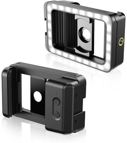 COMETX FL23 Universal Phone Clip with 17mm + 37mm Thread LED Fill Light Cold Shoe Mount & 1/4in Screw Hole Lens Adapter Compatible with Android Smartphones Macro/Wide Angle/Fisheye Lens