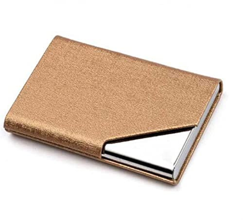 FLaig Visitenkartenhalter Metall Aluminium Kartenetui PU Leder Brieftasche Stil Business ID Kreditkartenetui for Damen und Herren Mode Visitenkartenetui Visitenkartenständer Ständer (Color : Gold)